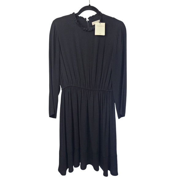 SANDRO Dress Women's Long Sleeve Ruffle Collar Mini Black (EU) 38/ US M NWT - Picture 1 of 10